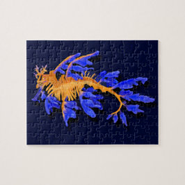 Illustrierter Seeadragon aus Gold und Blauer Leine Puzzle