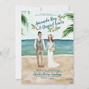 Illustrierter Strand Hochzeitsempfang Einladung