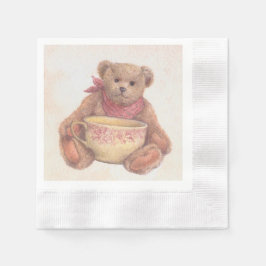 Illustrierter Teddybär mit Vintagem Teacup Serviette