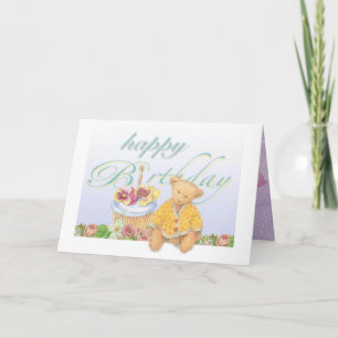 Illustrierter Teddybear Kuchen-Geburtstag Karte