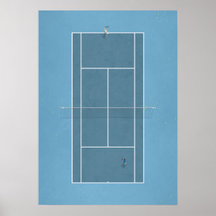 Illustrierter Tennisplatz von oben Poster