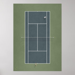 Illustrierter Tennisplatz von oben Poster