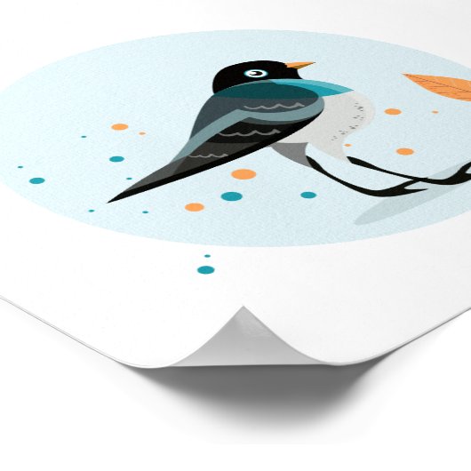 Illustrierter Vogel im Herbst Poster (Ecke)