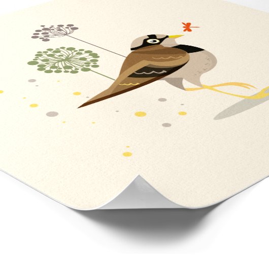 Illustrierter Vogel im Sommer Poster (Ecke)