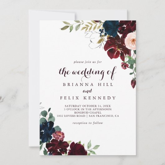 Illustrierter Wasserfarbenfall florale Hochzeit vo Einladung (Vorderseite)