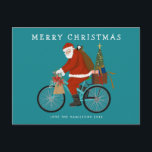 Illustrierter Weihnachtsmann - Fahrradfahren nach  Feiertagspostkarte<br><div class="desc">Original Illustration von Santa auf einem Fahrrad mit eigenem Farbhintergrund und Option Nachricht/Foto auf der Rückseite. ©Becky Nimoy 2021</div>