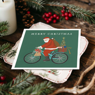 Illustrierter Weihnachtsmann - Fahrradfahren nach Serviette