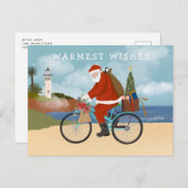 Illustrierter Weihnachtsmann im Rad Sommerurlaub Feiertagspostkarte (Vorne/Hinten)