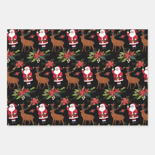 Illustrierter Weihnachtsmann Reindeer Geschenkpapier Set (Vorderseite 2)