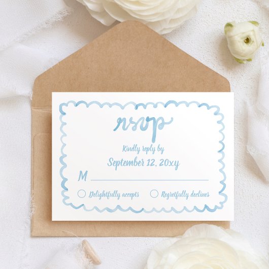 Illustrierter, weißer Rahmen mit weißer Hand RSVP Karte