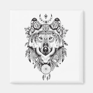Illustrierter Wolf Dream-Catcher Magnet
