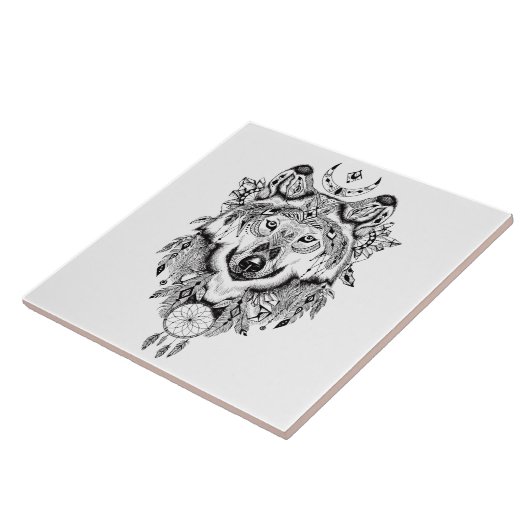 Illustrierter Wolf-Traumfänger Fliese (Seite)