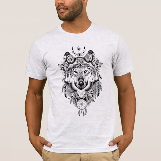 Illustrierter Wolf-Traumfänger T-Shirt (Vorderseite)