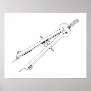 Illustrierter Zeichenkompass Poster