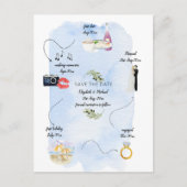 Illustrierter Zeitplan Save the Date Postkarte (Vorderseite)