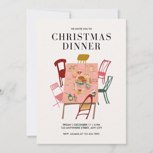 Illustriertes Abendessen Einladung (Vorderseite)