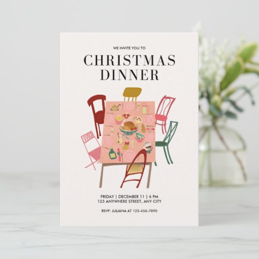 Illustriertes Abendessen Einladung (Stehend Vorderseite)