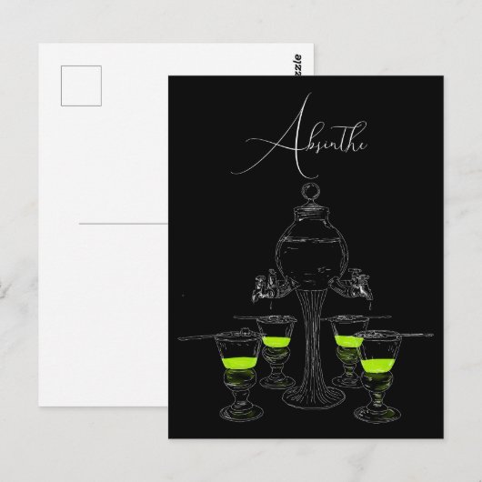 Illustriertes Absinthe-Set Postkarte (Vorne/Hinten)