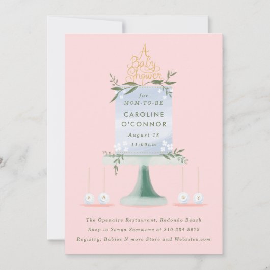 Illustriertes Baby Duschkuchen Einladung (Vorderseite)