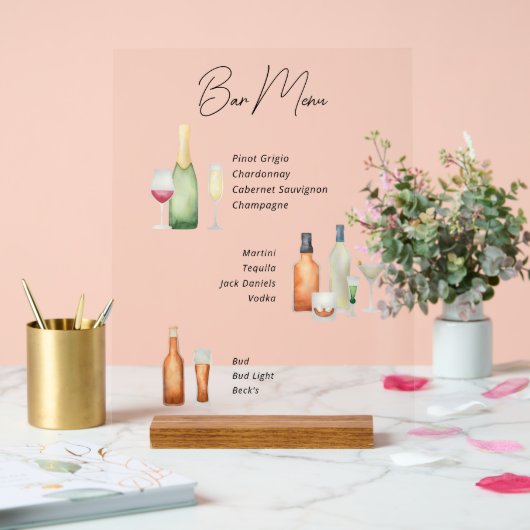 illustriertes Bar-Menü Acrylschild (Hochzeit)