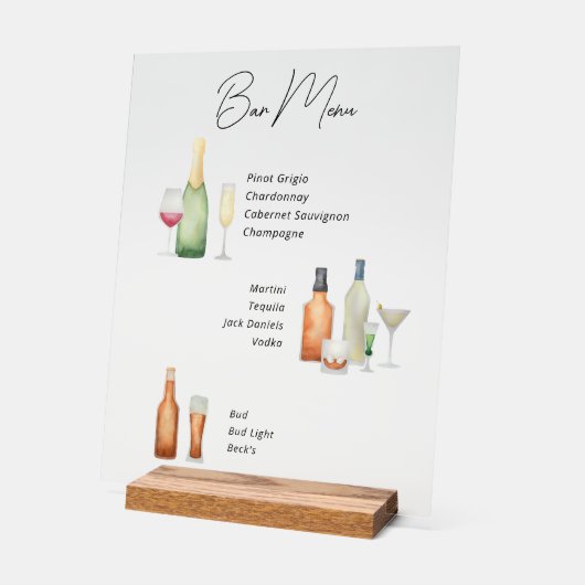 illustriertes Bar-Menü Acrylschild (Winkel)