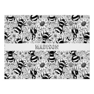 Illustriertes Bienenmuster Personalisierte Färbung Poster