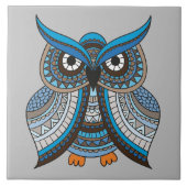 Illustriertes Blaues Eule Keramik Tile Fliese (Vorderseite)