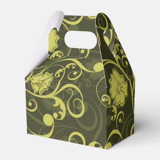 Illustriertes Blumenmuster in Schwarz und Grün Geschenkschachtel (Vorderseite)