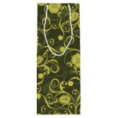 Illustriertes Blumenmuster in Schwarz und Grün Geschenktüte Für Weinflaschen (Rückseite)