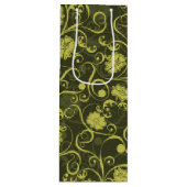 Illustriertes Blumenmuster in Schwarz und Grün Geschenktüte Für Weinflaschen (Vorderseite)