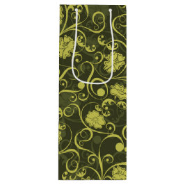 Illustriertes Blumenmuster in Schwarz und Grün Geschenktüte Für Weinflaschen