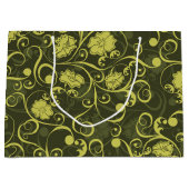 Illustriertes Blumenmuster in Schwarz und Grün Große Geschenktüte (Vorderseite)