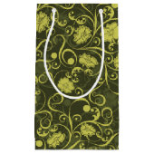 Illustriertes Blumenmuster in Schwarz und Grün Kleine Geschenktüte (Vorderseite)