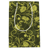 Illustriertes Blumenmuster in Schwarz und Grün Mittlere Geschenktüte (Vorderseite)