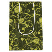 Illustriertes Blumenmuster in Schwarz und Grün Mittlere Geschenktüte (Rückseite)