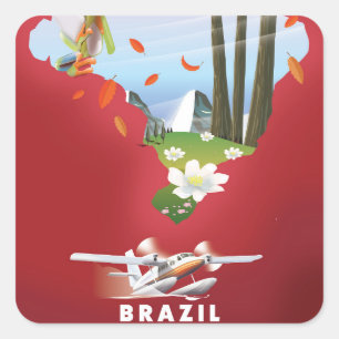 Illustriertes Brasilien-Reiseposter. Quadratischer Aufkleber