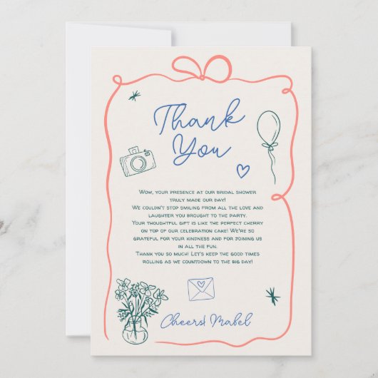 Illustriertes Brautparty mit französischer Hand Dankeskarte (Vorderseite)