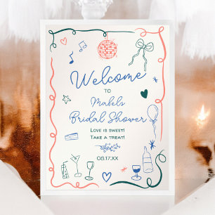 Illustriertes Brautparty mit französischer Hand Poster