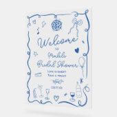 Illustriertes Brautparty mit rückwärts blauer Hand Acrylschild (Winkel)