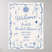 Illustriertes Brautparty mit rückwärts blauer Hand Poster (Vorne)