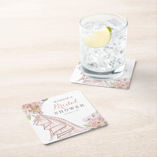 Illustriertes Brautparty mit Wasserfarbe Rechteckiger Pappuntersetzer (Vor Ort)