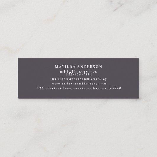 Illustriertes buntes + Blumenhebamme Mini Visitenkarte (Rückseite)