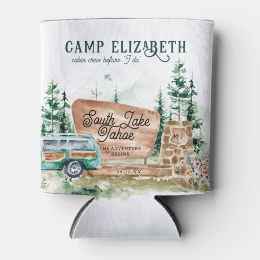 Illustriertes Camping | Bachelorette Bridesmaid Dosenkühler (Vorderseite)