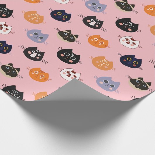 Illustriertes Cat Faces Muster Geschenkpapier (Ecke)