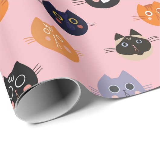 Illustriertes Cat Faces Muster Geschenkpapier (Rolleneckpunkt)