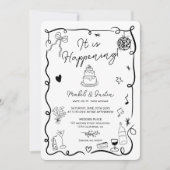 Illustriertes Foto-Hochzeit in Schwarz Einladung (Vorderseite)