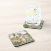 Illustriertes Frühlings-Häschen im Garten Getränkeuntersetzer (Rechte Seite)