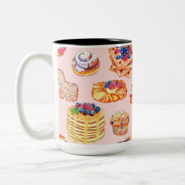 Illustriertes Frühstück Sweet Leckereien im Retro- Zweifarbige Tasse