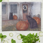Illustriertes Halloween-Haus mit schwarzer Katze Geschirrtuch (Gefaltet)