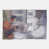 Illustriertes Halloween-Haus mit schwarzer Katze Geschirrtuch (Horizontal)